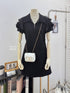 Zipper Collar Down Rose Decor Short Sleeves Mini Dress